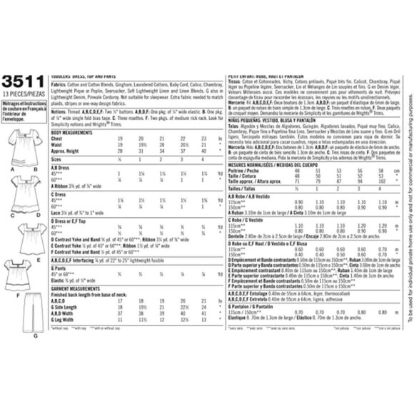 Simplicity 5226 Sewing Pattern Child's Toddler Summer Top Dress Pants  Size 1/2 - Picture 3 of 3